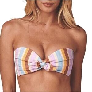 Montce Pastel Stripe Bandeau Bikini Top - Pink, Blue, Yellow, Brown